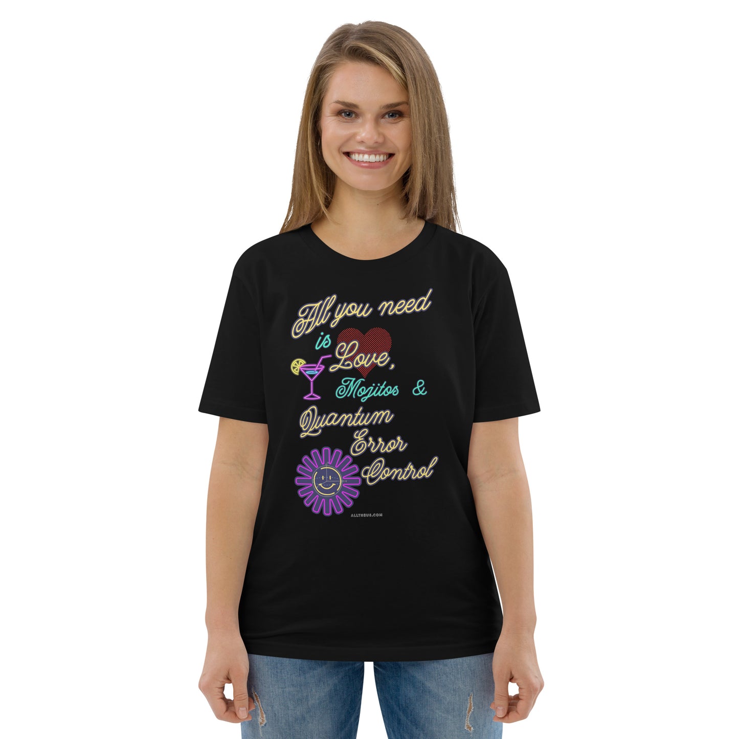 Unisex organic cotton t-shirt All U Need Is Love, Mojitos & QEC