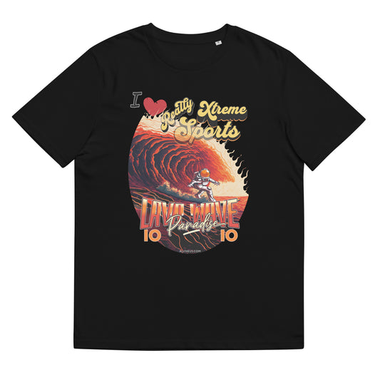 Unisex organic cotton tshirt - I Love Extreme Sport, Lava Surfing on Io.