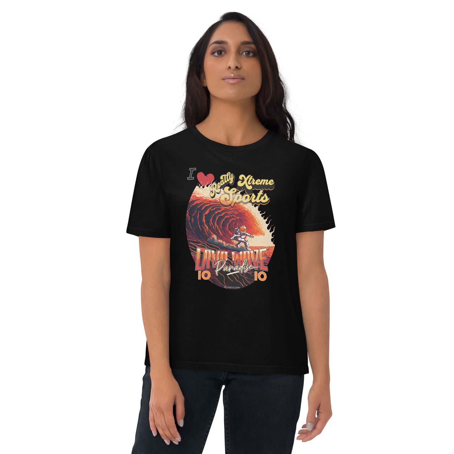 Unisex organic cotton tshirt - I Love Extreme Sport, Lava Surfing on Io.