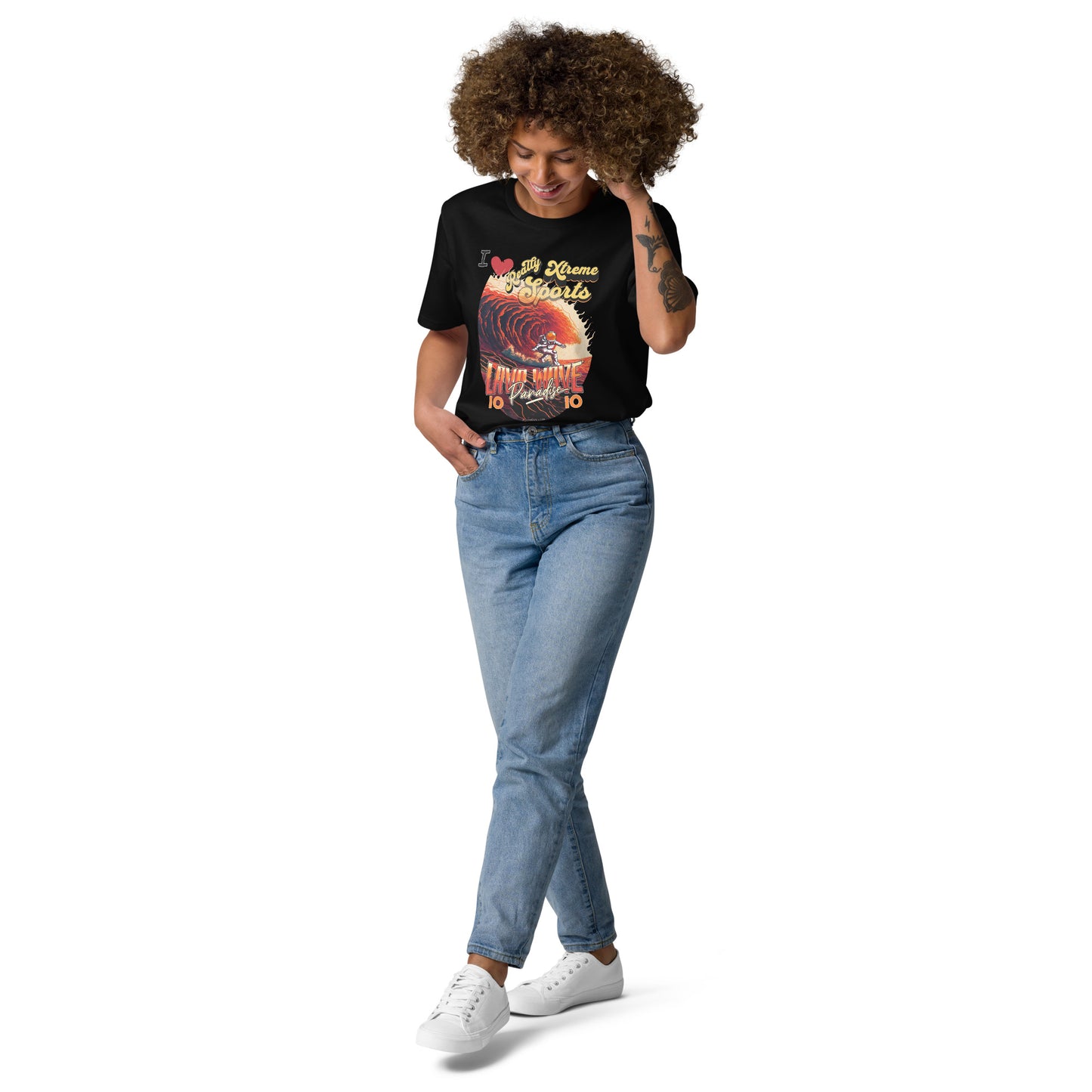 Unisex organic cotton tshirt - I Love Extreme Sport, Lava Surfing on Io.