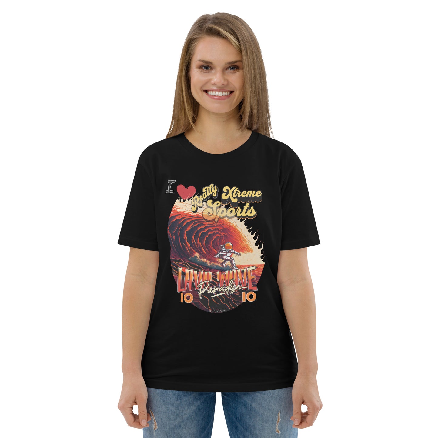Unisex organic cotton tshirt - I Love Extreme Sport, Lava Surfing on Io.