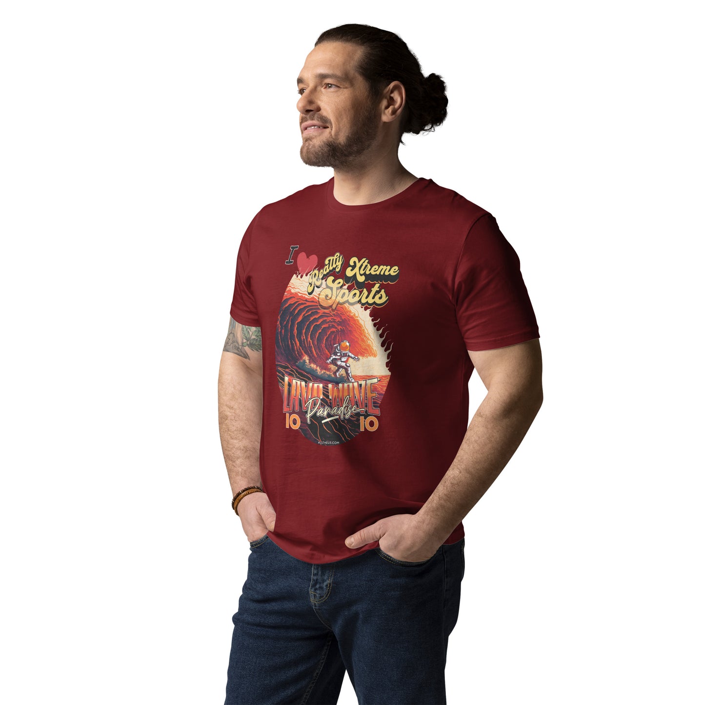 Unisex organic cotton tshirt - I Love Extreme Sport, Lava Surfing on Io.