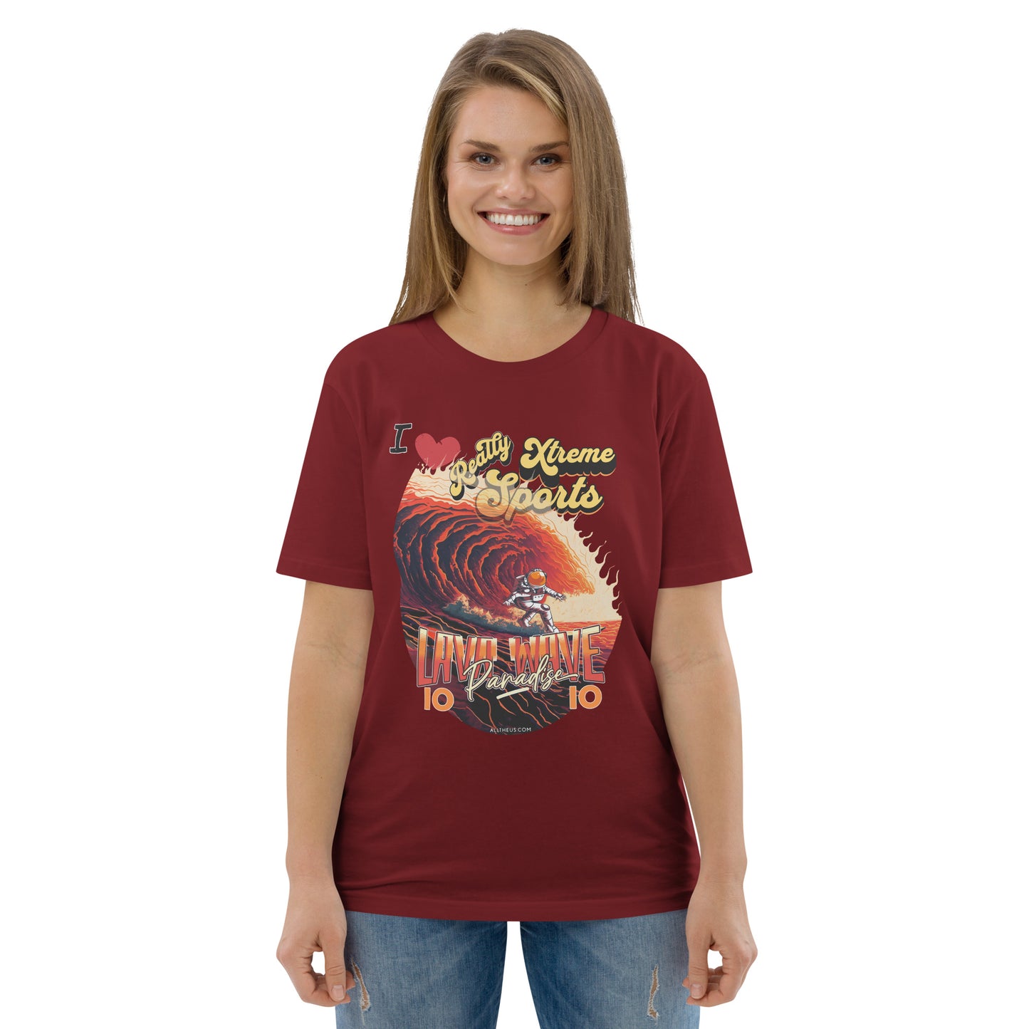 Unisex organic cotton tshirt - I Love Extreme Sport, Lava Surfing on Io.