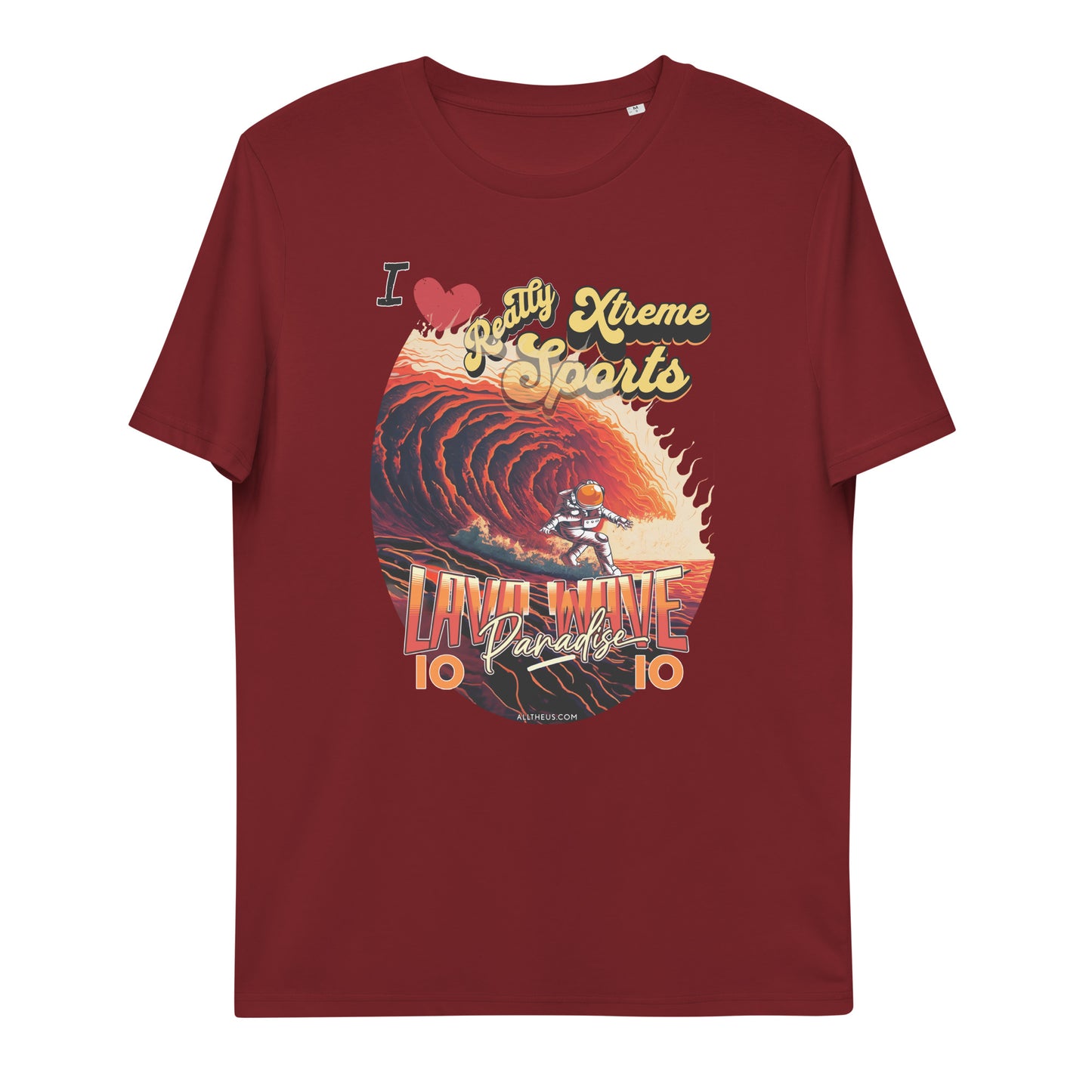 Unisex organic cotton tshirt - I Love Extreme Sport, Lava Surfing on Io.
