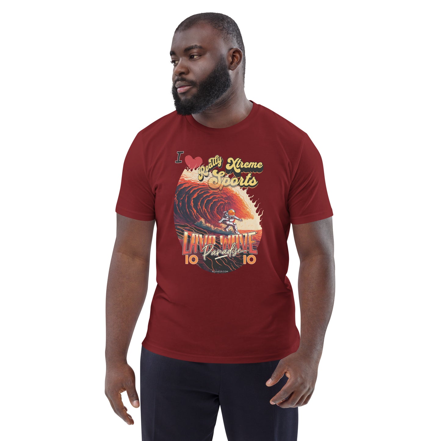 Unisex organic cotton tshirt - I Love Extreme Sport, Lava Surfing on Io.