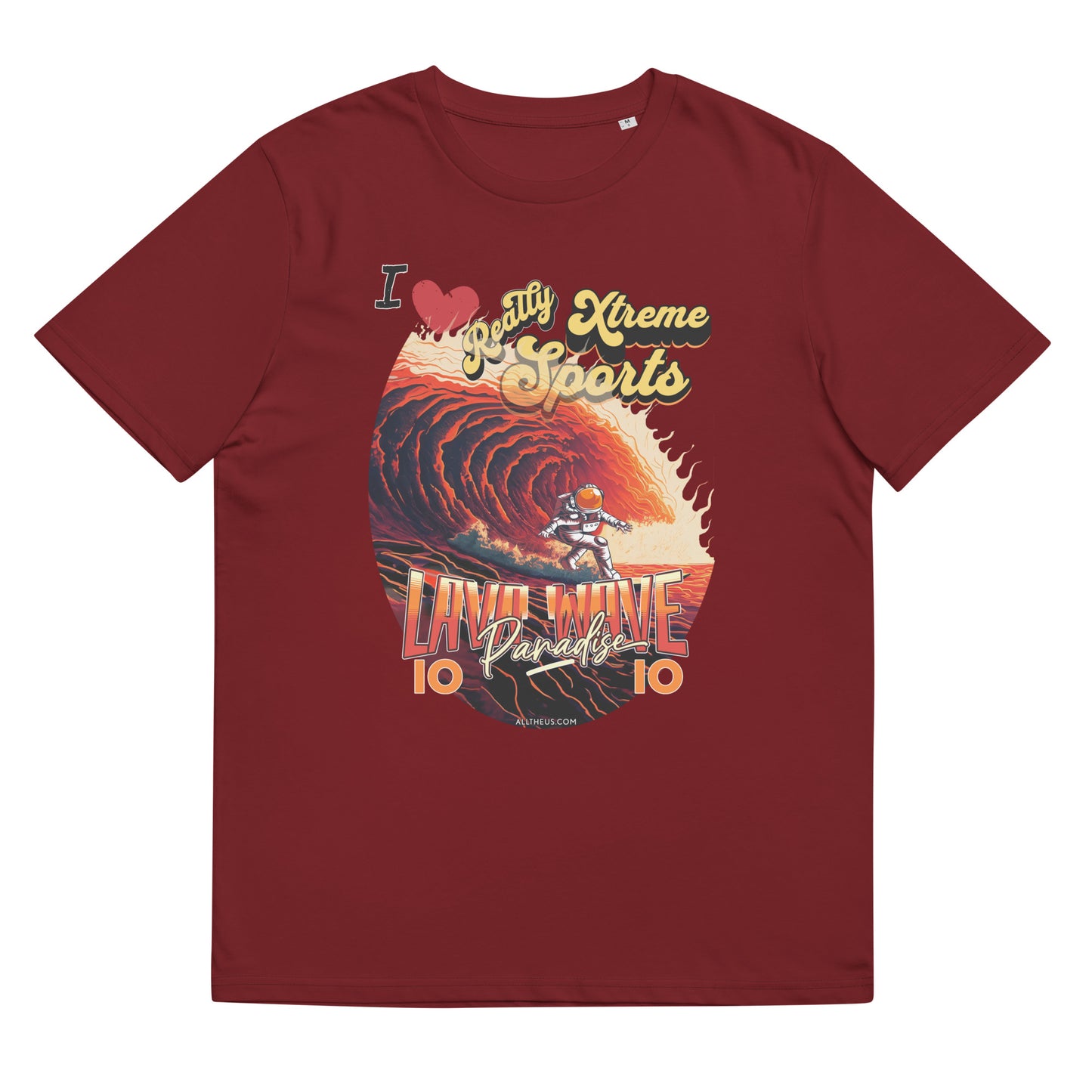 Unisex organic cotton tshirt - I Love Extreme Sport, Lava Surfing on Io.