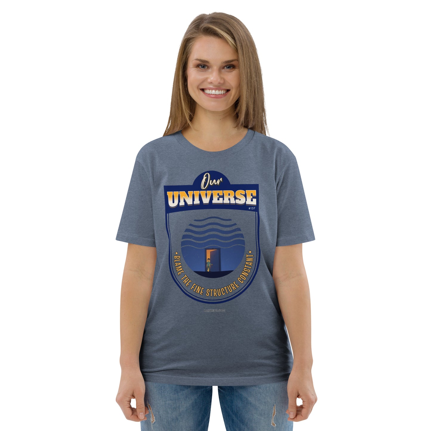 Unisex organic cotton t-shirt - Our Universe, Balanced On the Fine Structure Constant