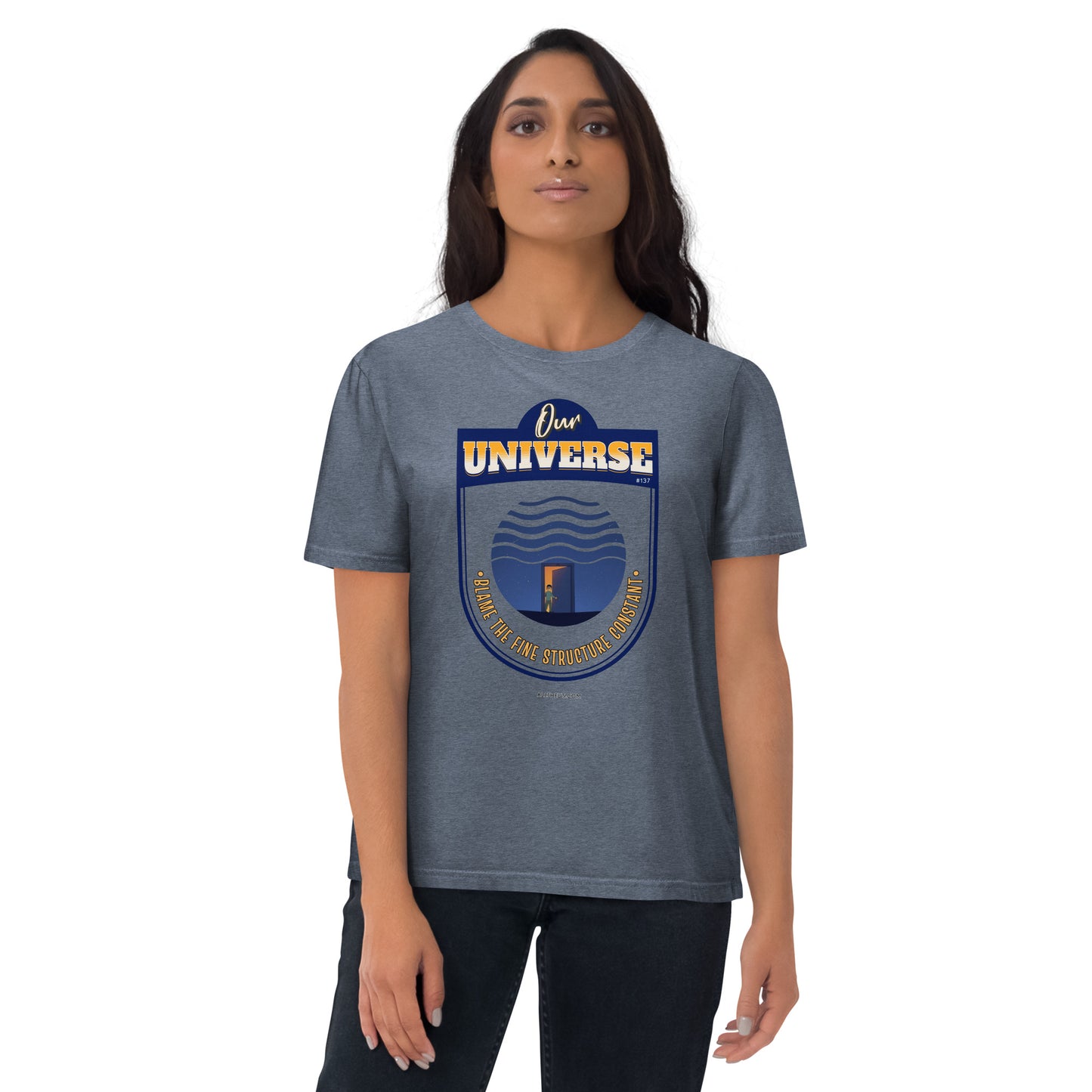 Unisex organic cotton t-shirt - Our Universe, Balanced On the Fine Structure Constant