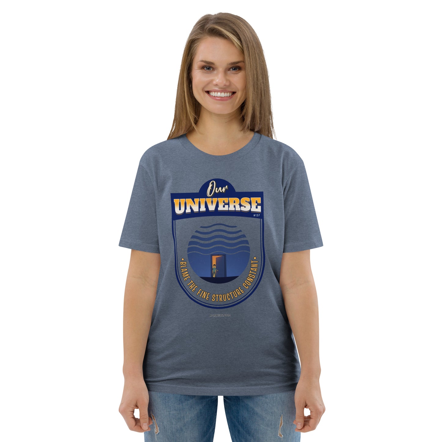 Unisex organic cotton t-shirt - Our Universe, Balanced On the Fine Structure Constant