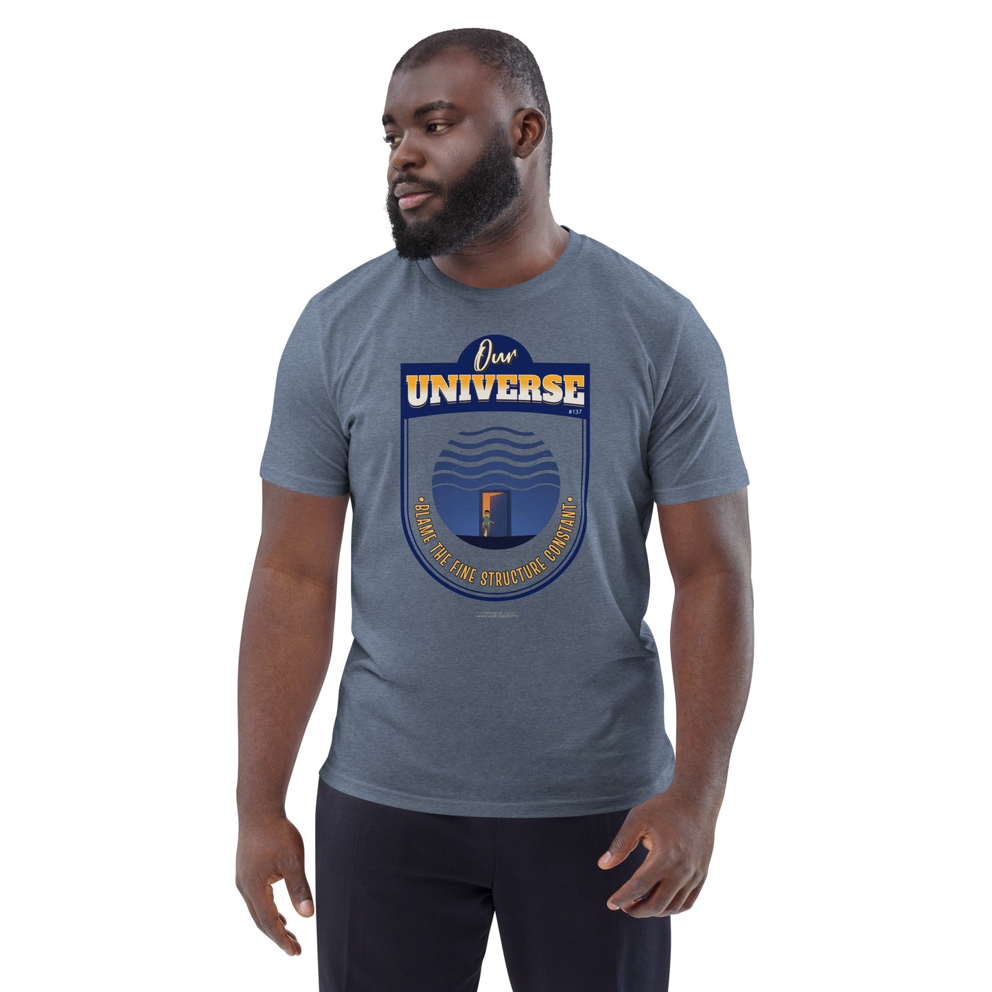 Unisex organic cotton t-shirt - Our Universe, Balanced On the Fine Structure Constant