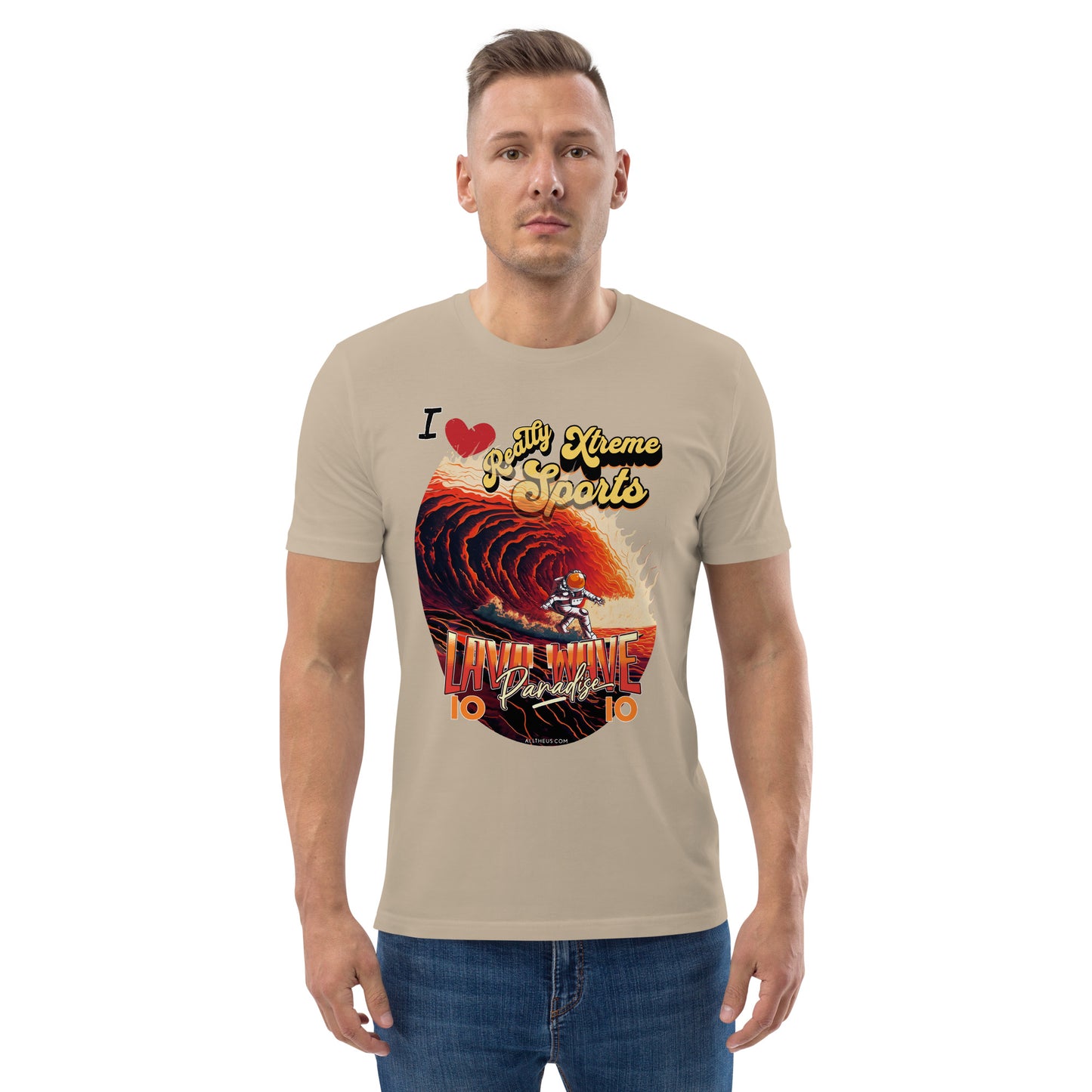 Unisex organic cotton tshirt - I Love Extreme Sport, Lava Surfing on Io.
