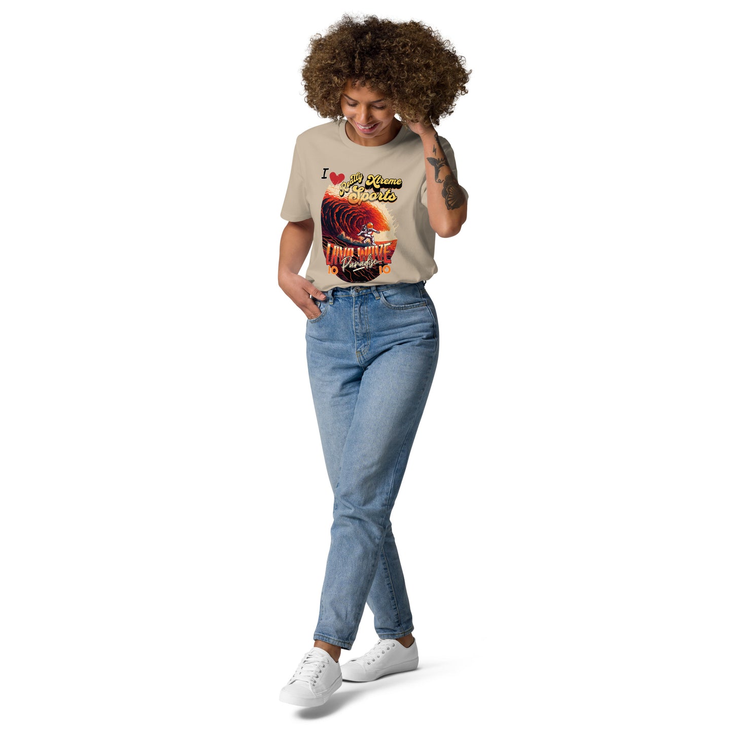 Unisex organic cotton tshirt - I Love Extreme Sport, Lava Surfing on Io.