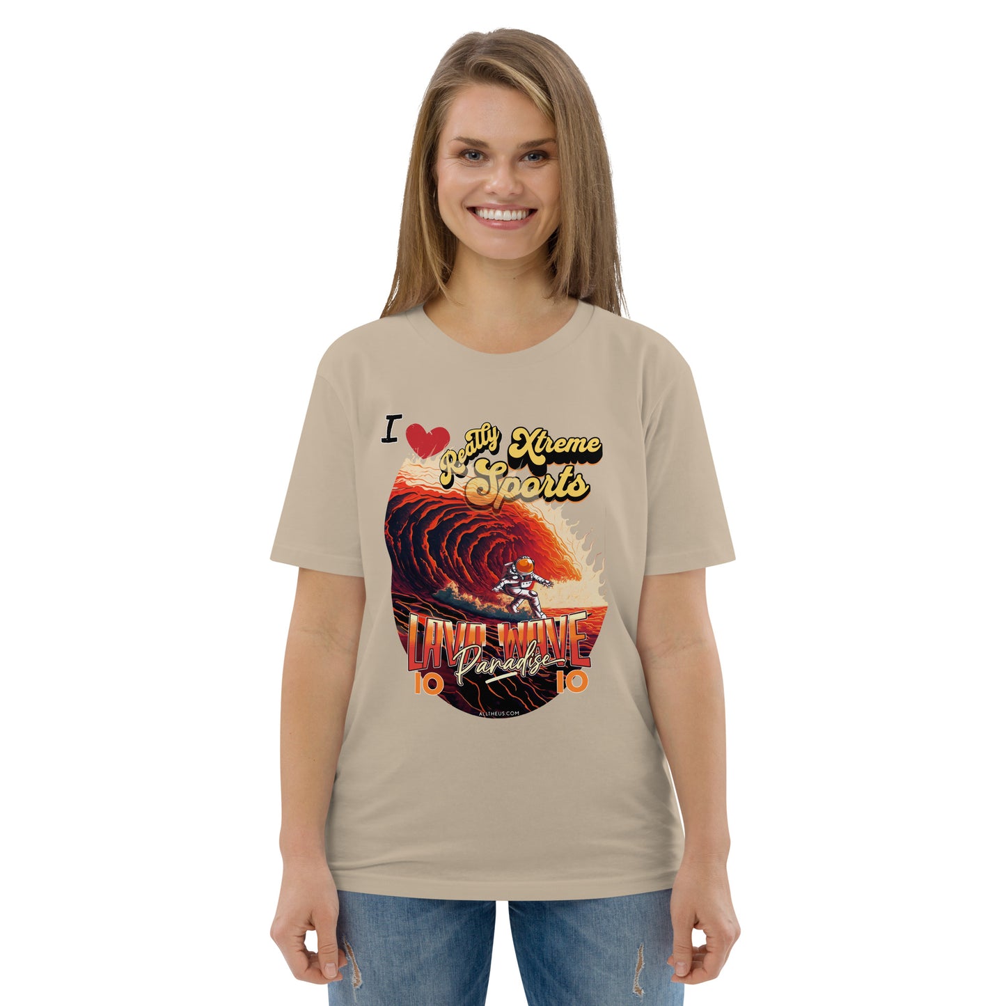 Unisex organic cotton tshirt - I Love Extreme Sport, Lava Surfing on Io.