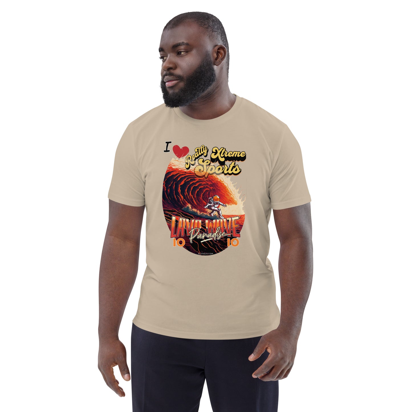 Unisex organic cotton tshirt - I Love Extreme Sport, Lava Surfing on Io.