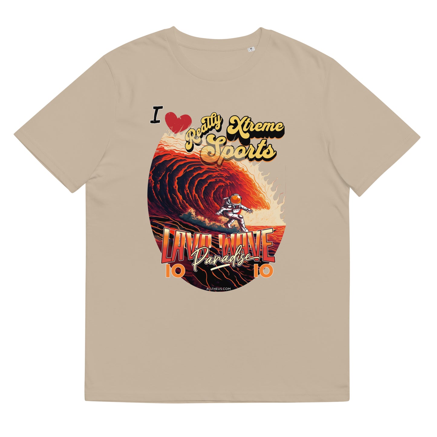 Unisex organic cotton tshirt - I Love Extreme Sport, Lava Surfing on Io.