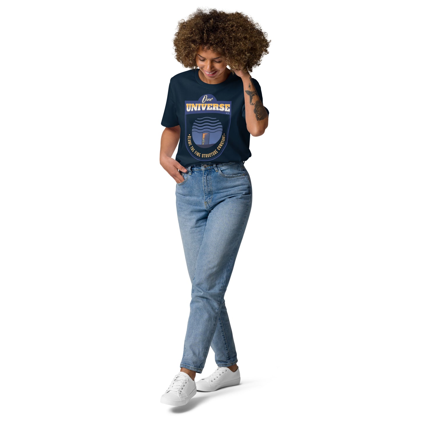 Unisex organic cotton t-shirt - Our Universe, Balanced On the Fine Structure Constant