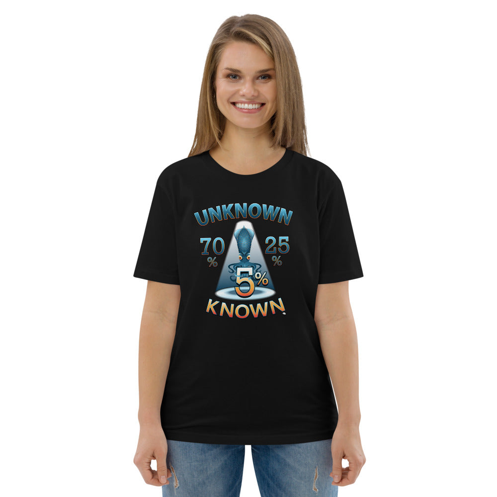 Unisex organic cotton t-shirt - The Exciting Mystery of the Unknown 95% (Why the SQUID?)