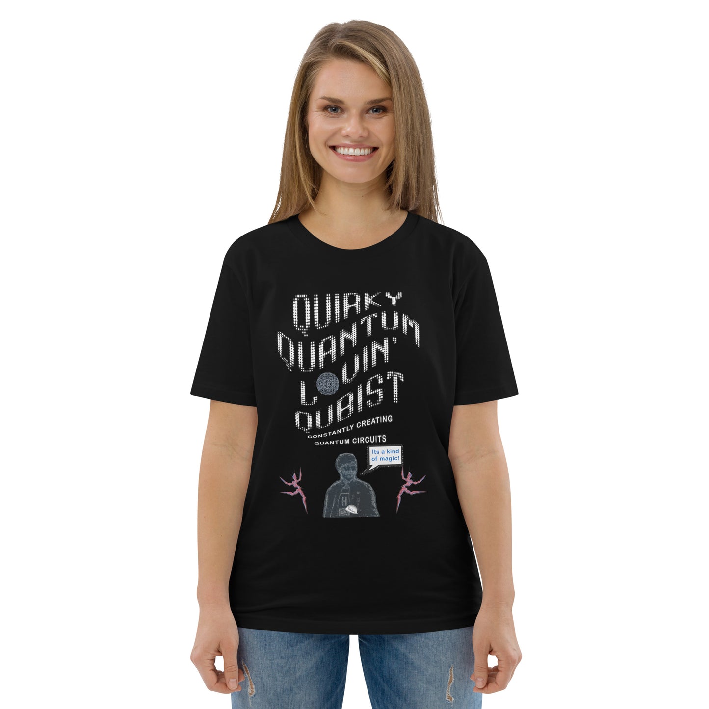 Unisex organic cotton t-shirt - Quirky Qubist Constantly Creating Quantum Circuits M