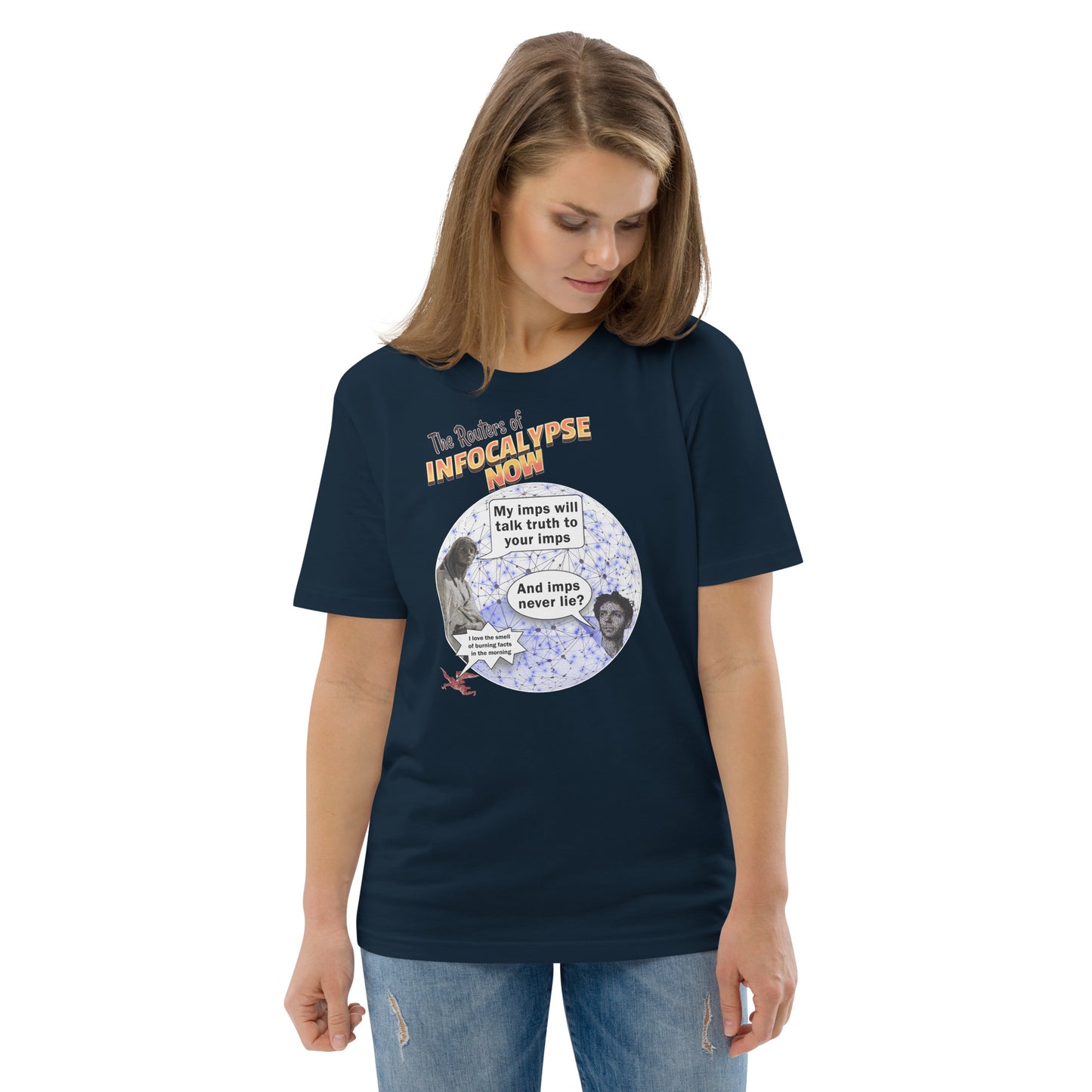 Unisex organic cotton t-shirt: Infocalypse Now - In Imps Veritas?