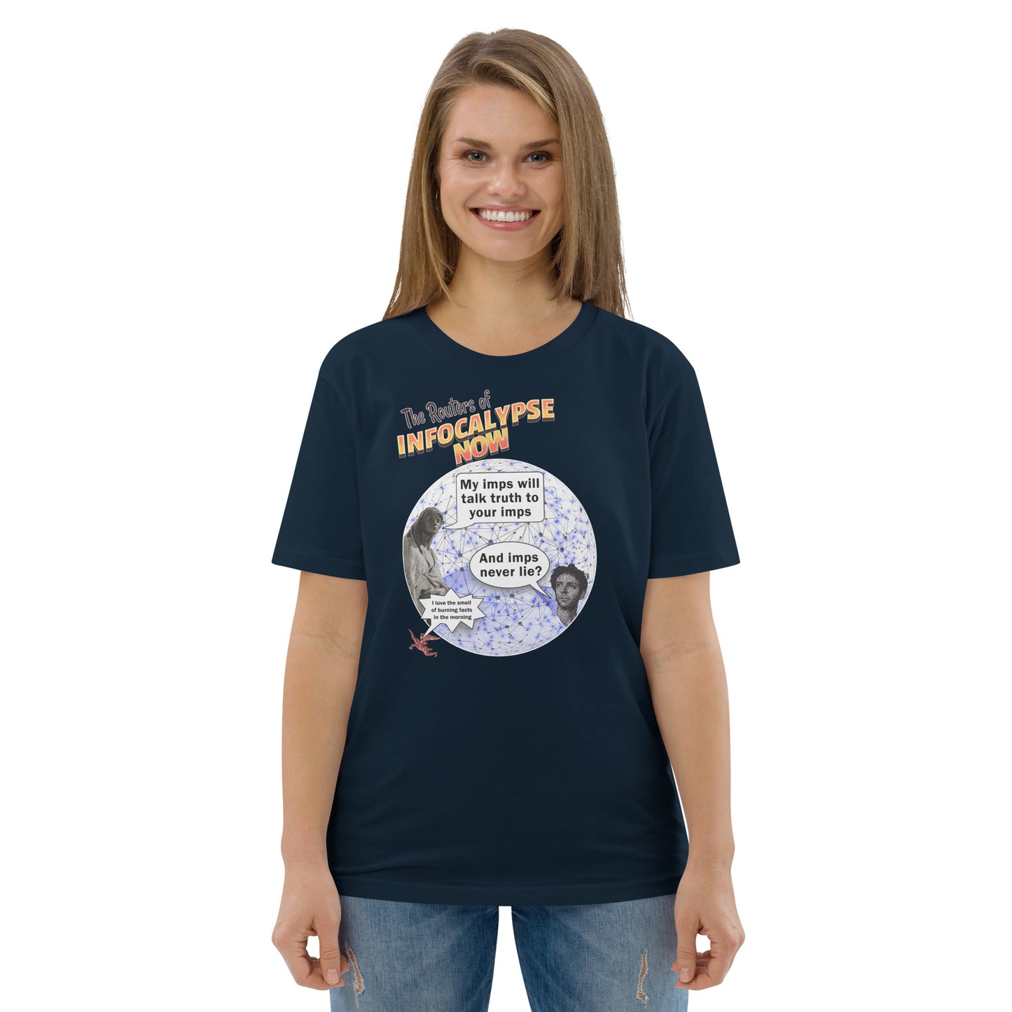 Unisex organic cotton t-shirt: Infocalypse Now - In Imps Veritas?