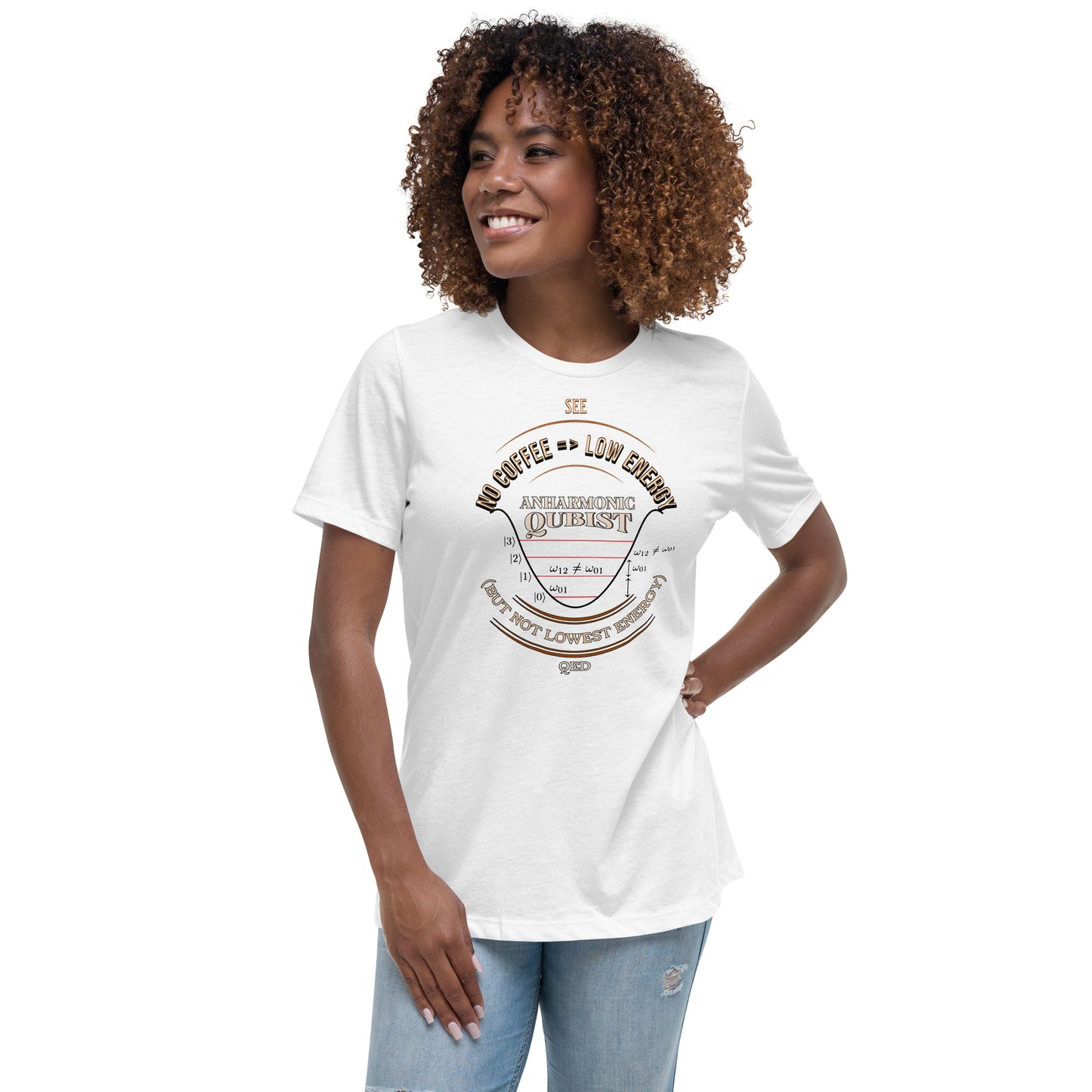 Women's Relaxed T-Shirt - Anharmonic Oscillations of a lightly caffeinated qubist, c QED