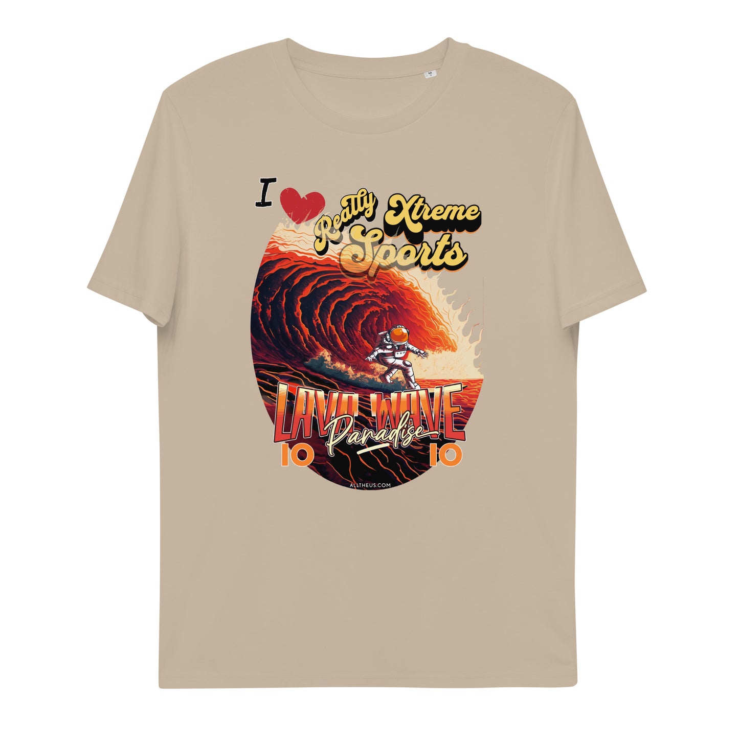 Unisex organic cotton tshirt - I Love Extreme Sport, Lava Surfing on Io.