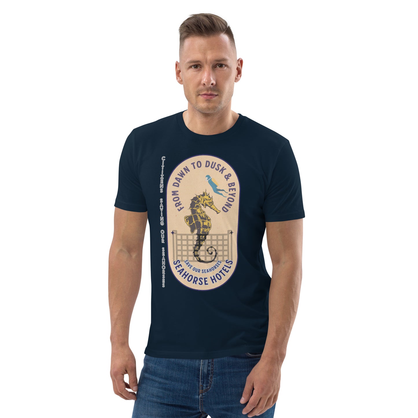 Unisex organic cotton t-shirt - SOS (Save Our Seahorses)