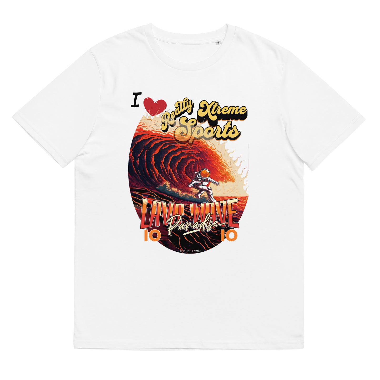 Unisex organic cotton tshirt - I Love Extreme Sport, Lava Surfing on Io.