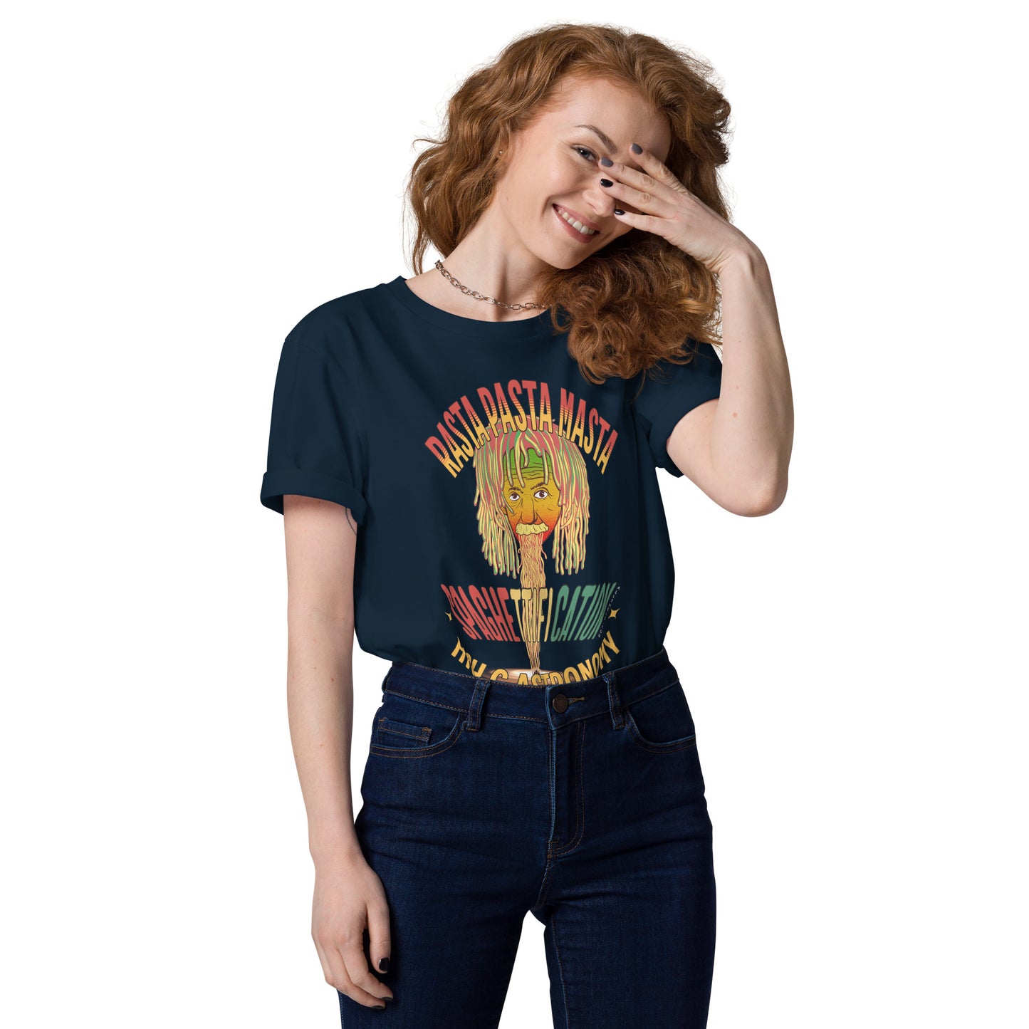 Unisex organic cotton t-shirt - Pastafarian Einstein Serves Up Hi G Astronomy