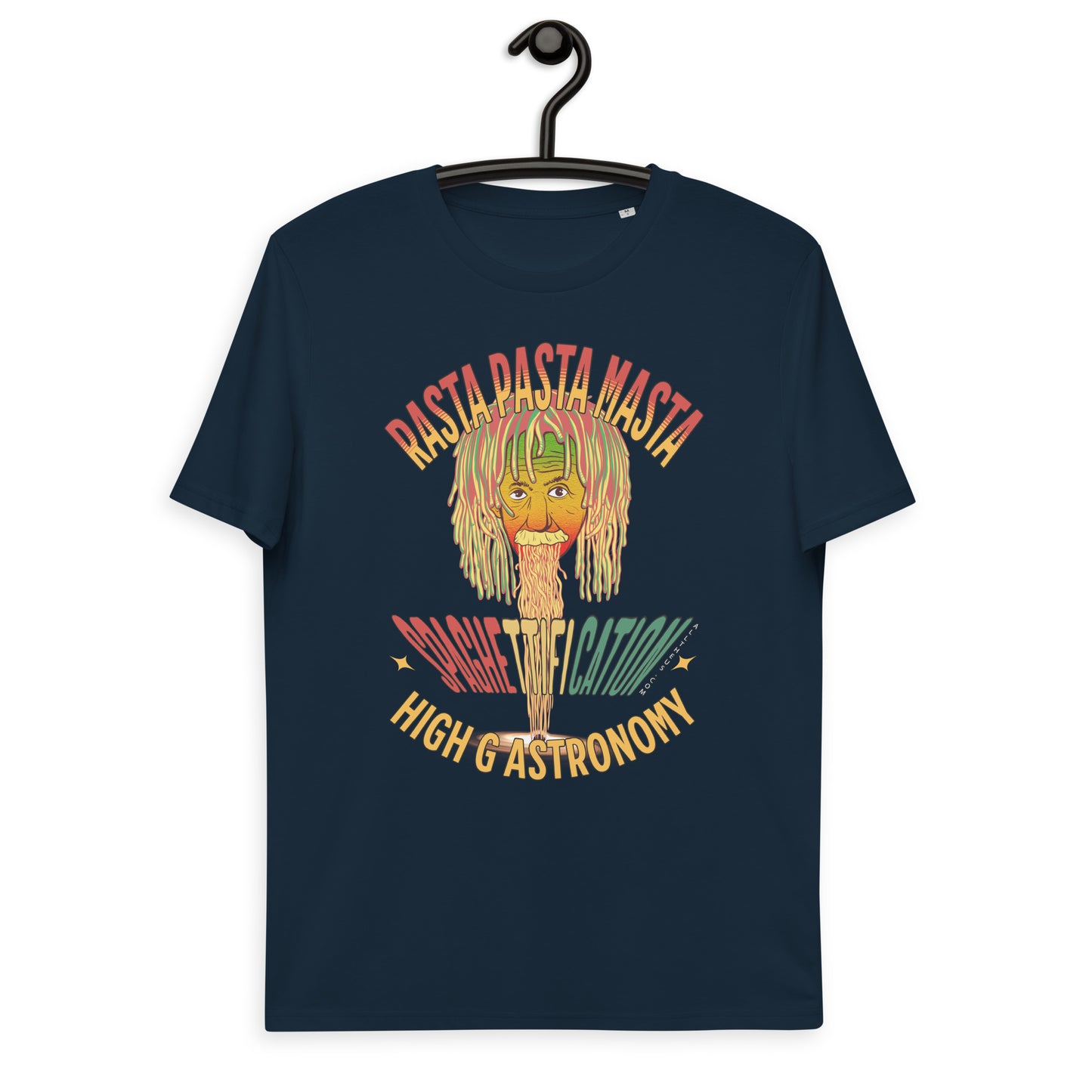 Unisex organic cotton t-shirt - Pastafarian Einstein Serves Up Hi G Astronomy