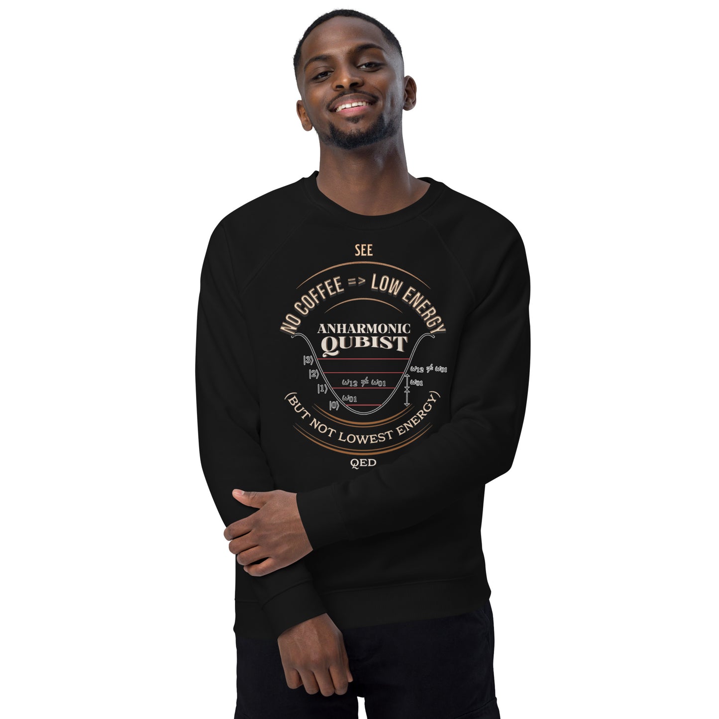 Unisex organic raglan sweatshirt - Anharmonic Oscillations Of A Lightly Caffeinated Qubist