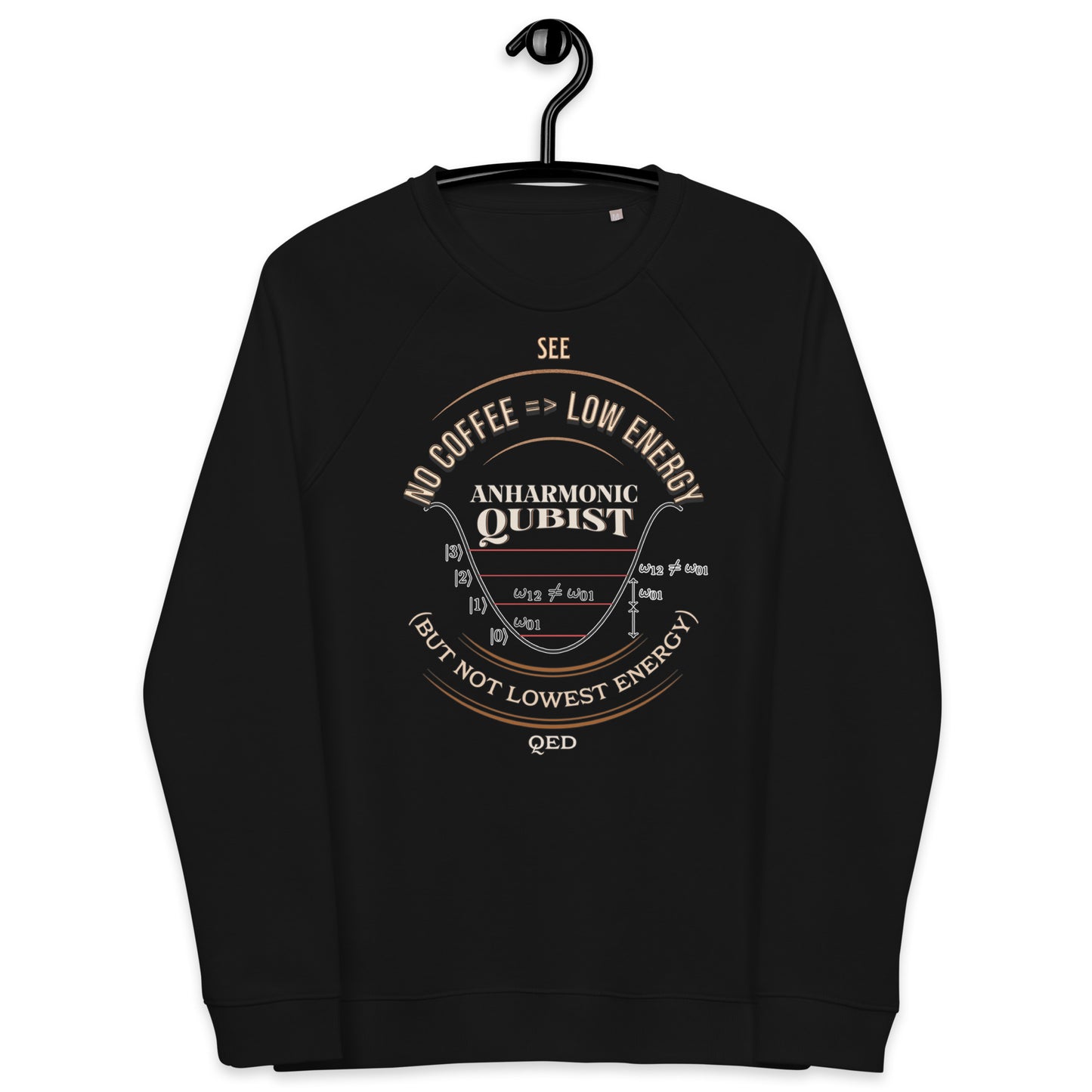 Unisex organic raglan sweatshirt - Anharmonic Oscillations Of A Lightly Caffeinated Qubist