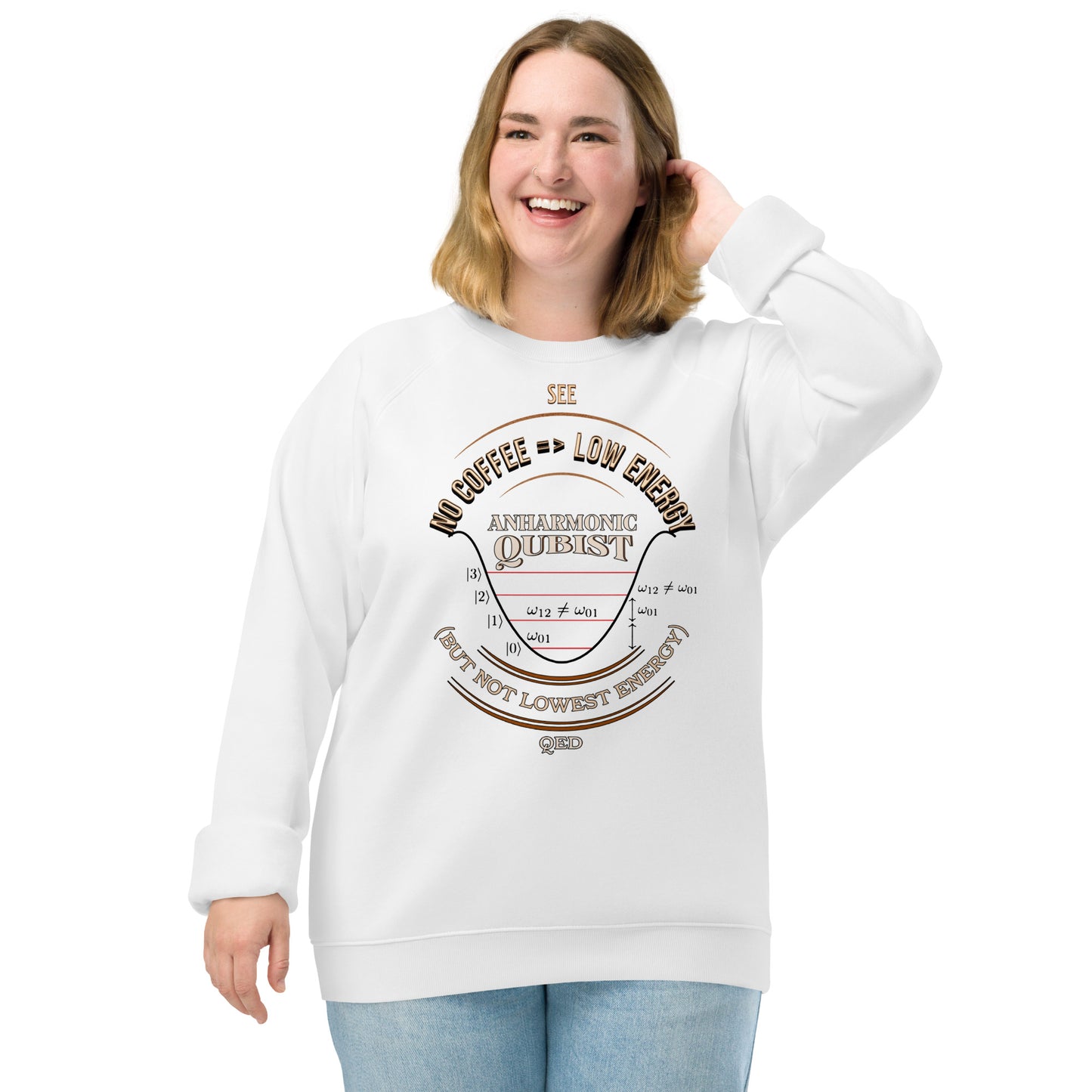 Unisex organic raglan sweatshirt - Anharmonic Oscillations Of A Lightly Caffeinated Qubist