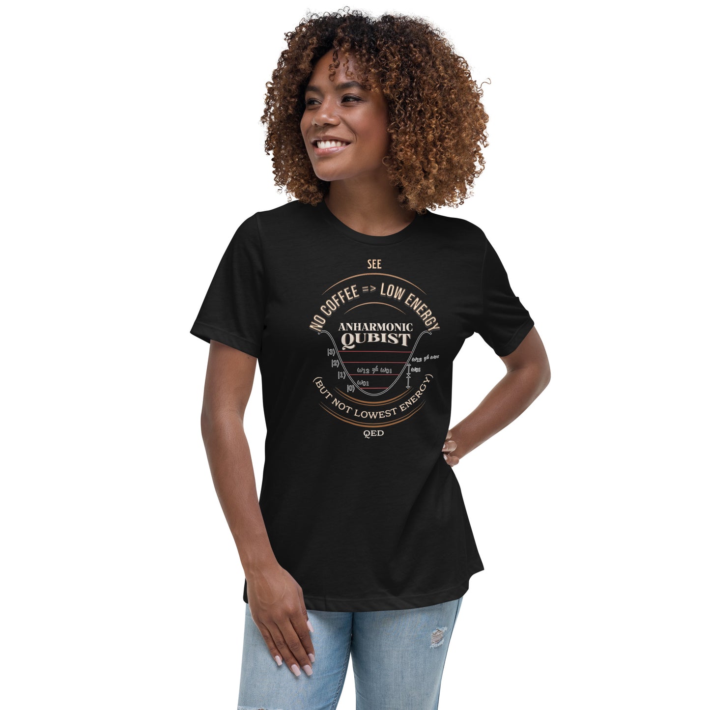 Women's Relaxed T-Shirt - Anharmonic Oscillations of a lightly caffeinated qubist, c QED