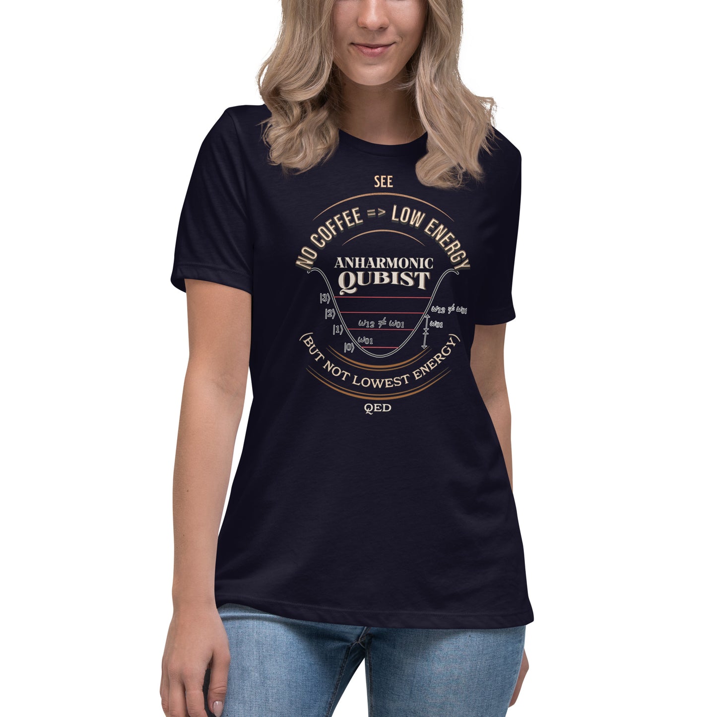 Women's Relaxed T-Shirt - Anharmonic Oscillations of a lightly caffeinated qubist, c QED
