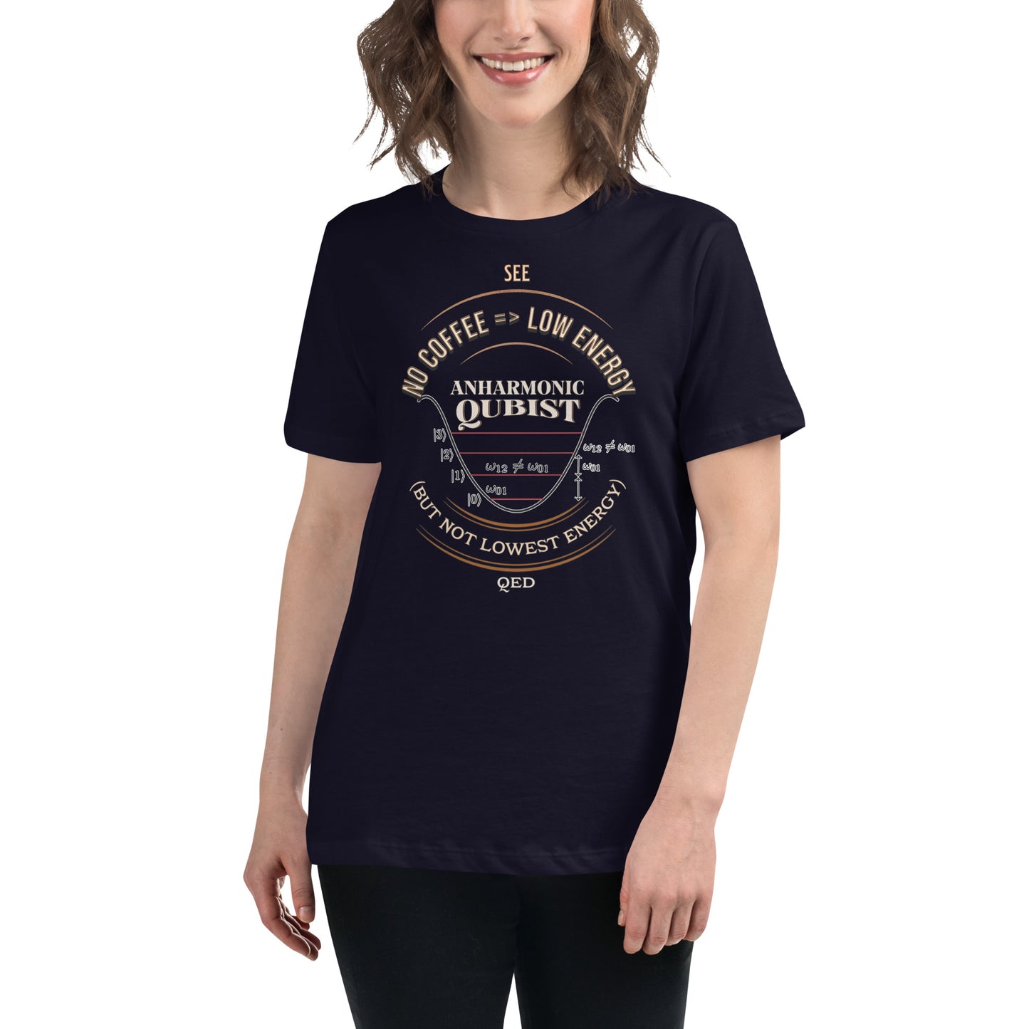 Women's Relaxed T-Shirt - Anharmonic Oscillations of a lightly caffeinated qubist, c QED