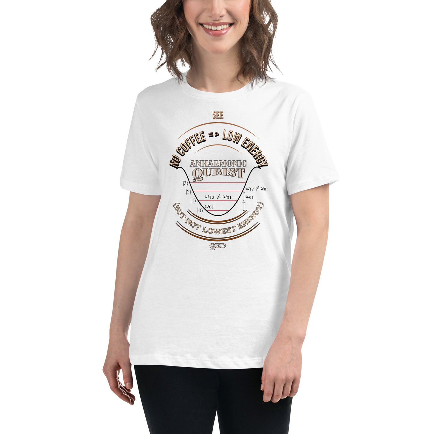 Women's Relaxed T-Shirt - Anharmonic Oscillations of a lightly caffeinated qubist, c QED